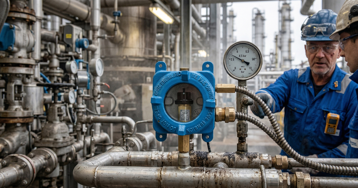 PSM..EP ATEX assembly with Ex-d flameproof enclosure installed on an industrial plant