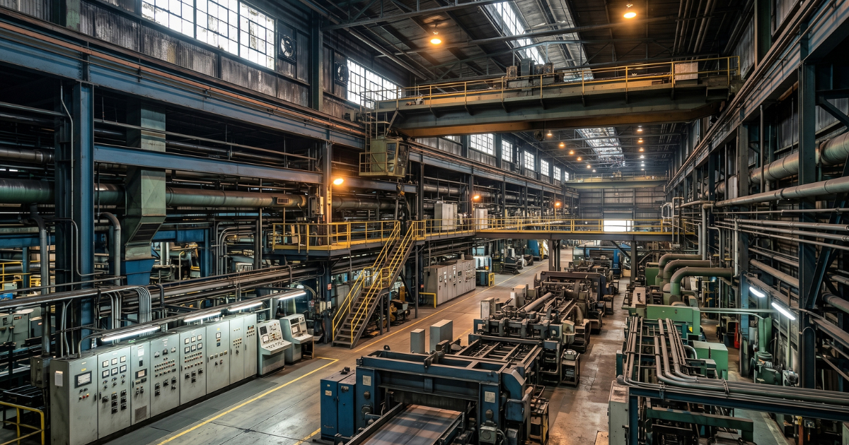 Impianto industriale nordamericano soggetto a standard di certificazione UL per componenti elettrici e di controllo